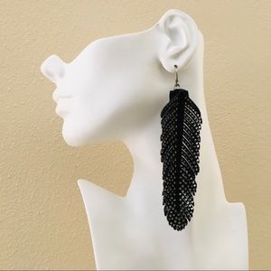 Large Feather Rhinestone Statement Earrings